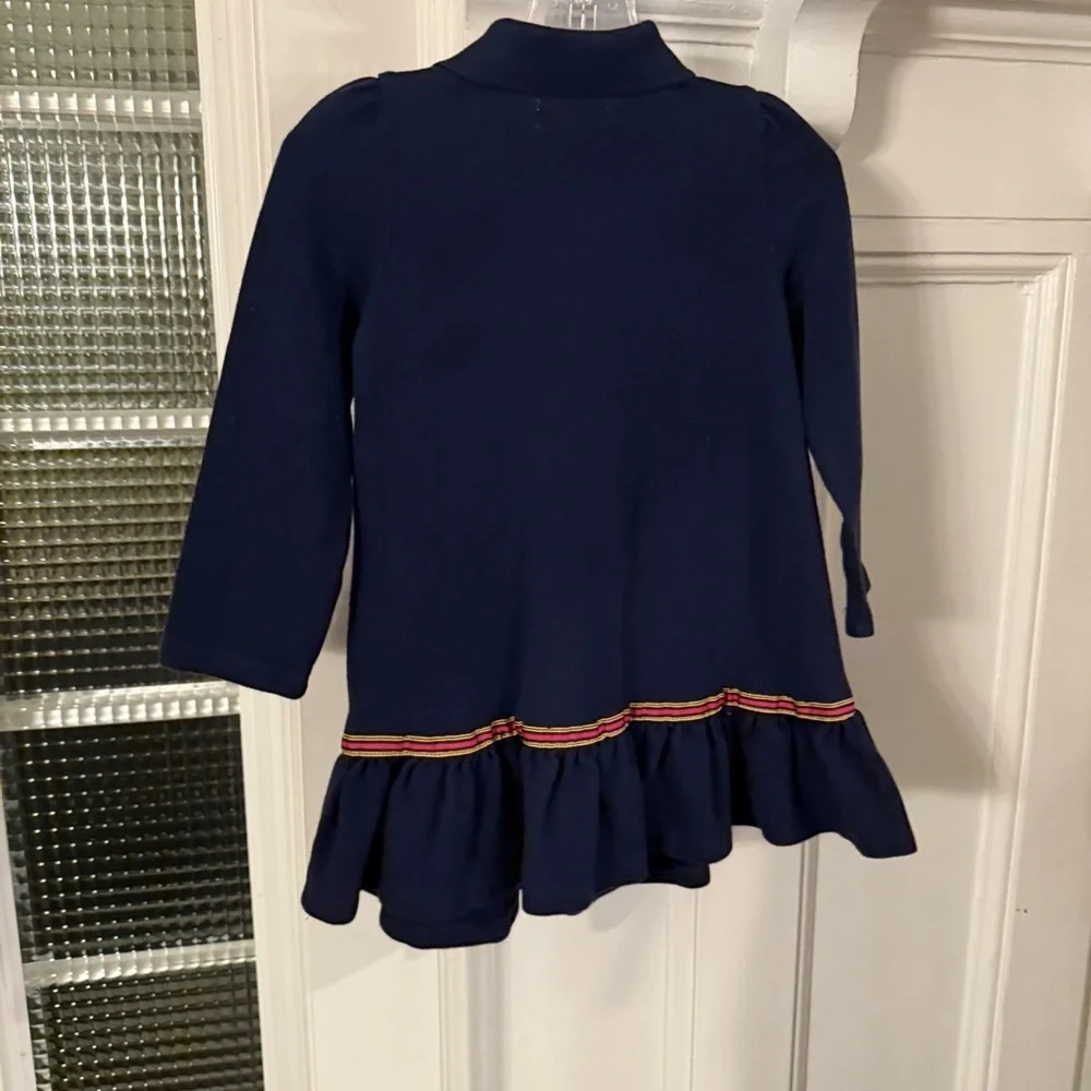 Ralph Lauren Toddler Girls Dress Navy Blue Ribbon & Horse & Bit Accent Sz 24 Mo